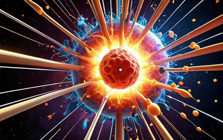 **

A dramatic visualization of a photon colliding with an atomic nucleus, resulting in the creation of an electron and a positron.  Focus on the energy burst and particle separation. Style:  Science illustration, vibrant colors, high detail.

**