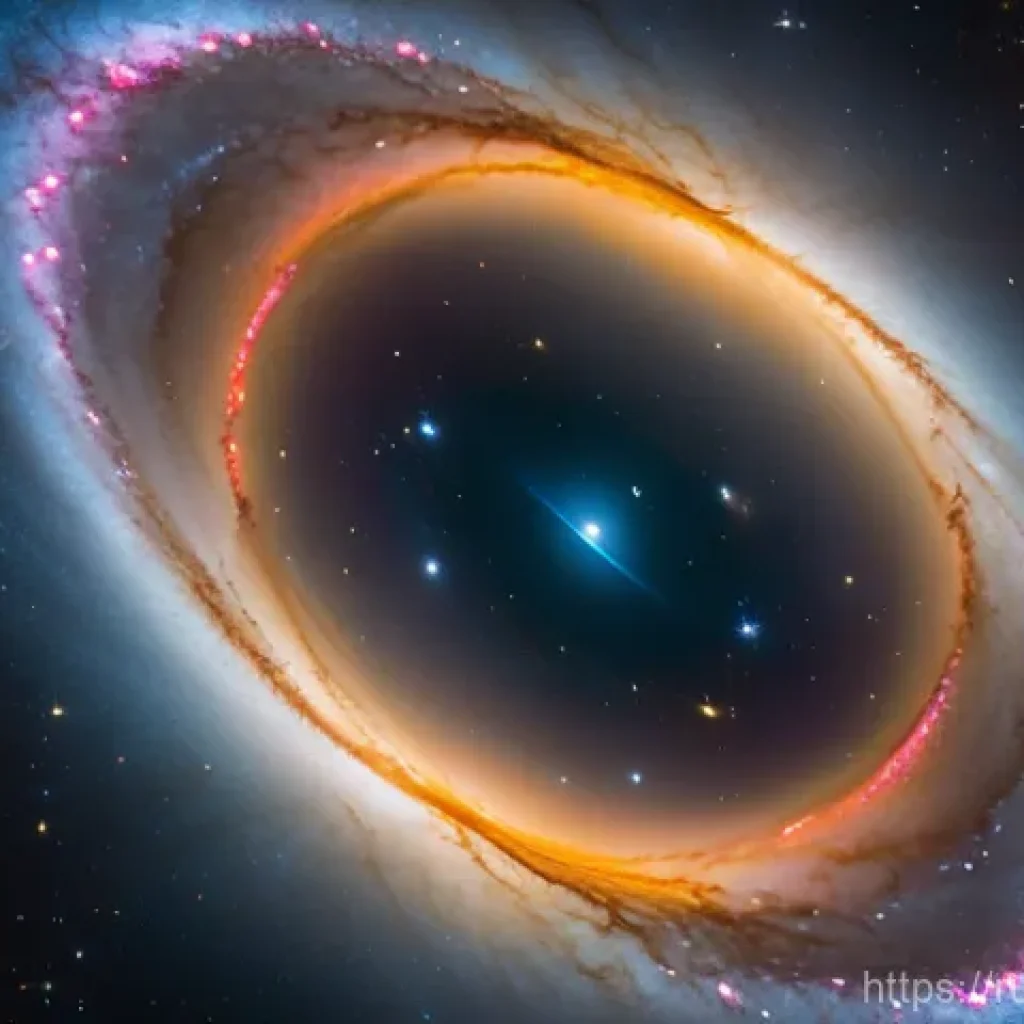 천체물리학과 중력 렌즈 - **"A breathtaking astronomical image showcasing a perfect Einstein Ring, formed by the gravitational...