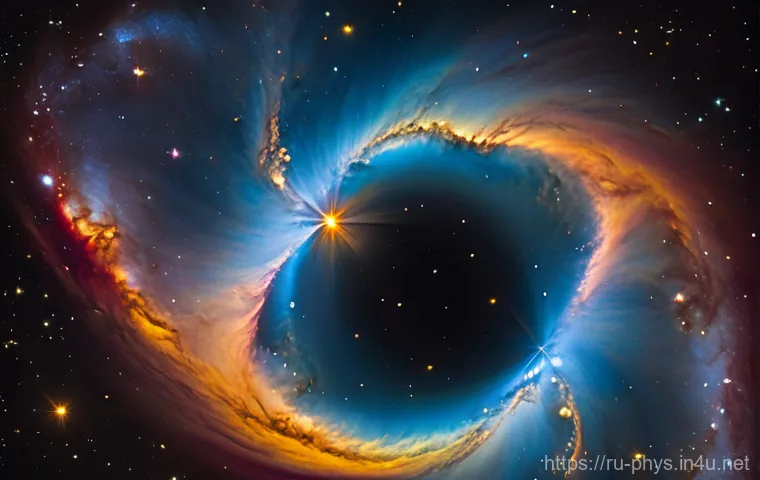 천체물리학과 중력 렌즈 - **"A breathtaking astronomical image showcasing a perfect Einstein Ring, formed by the gravitational...
