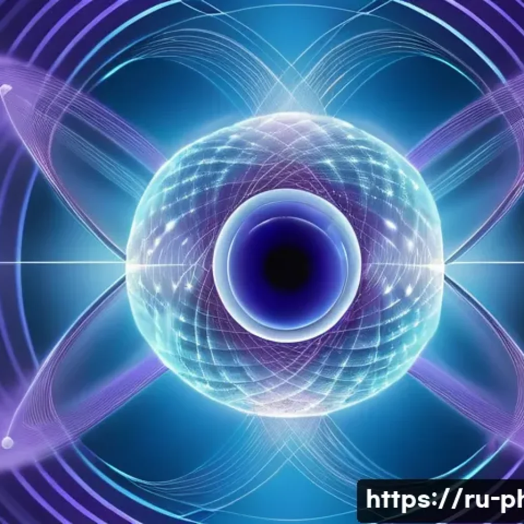 슈뢰딩거 방정식 응용 - A highly detailed scientific illustration of an atom depicting quantum states and electron probabili...