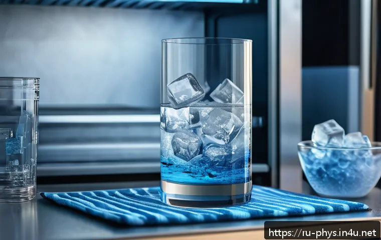 물질의 상전이와 임계현상 - A detailed scientific illustration showing the phase transition of water turning into ice inside a t...