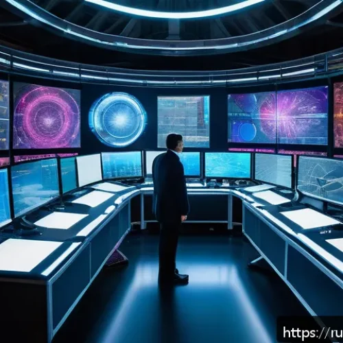 Home 31 고에너지 물리학 실험 - A futuristic scientific laboratory scene showcasing a massive next-generation particle collider, ill...